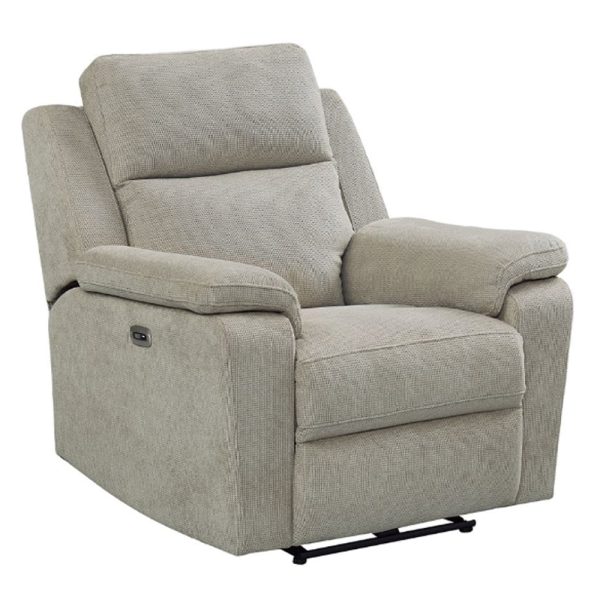 Tyrone Fabric Electric Recliner 1 Seater Sofa In Taupe | Bed Sava