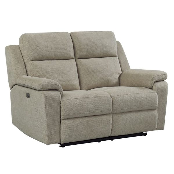 Tyrone Fabric Electric Recliner 2 Seater Sofa In Taupe | Bed Sava