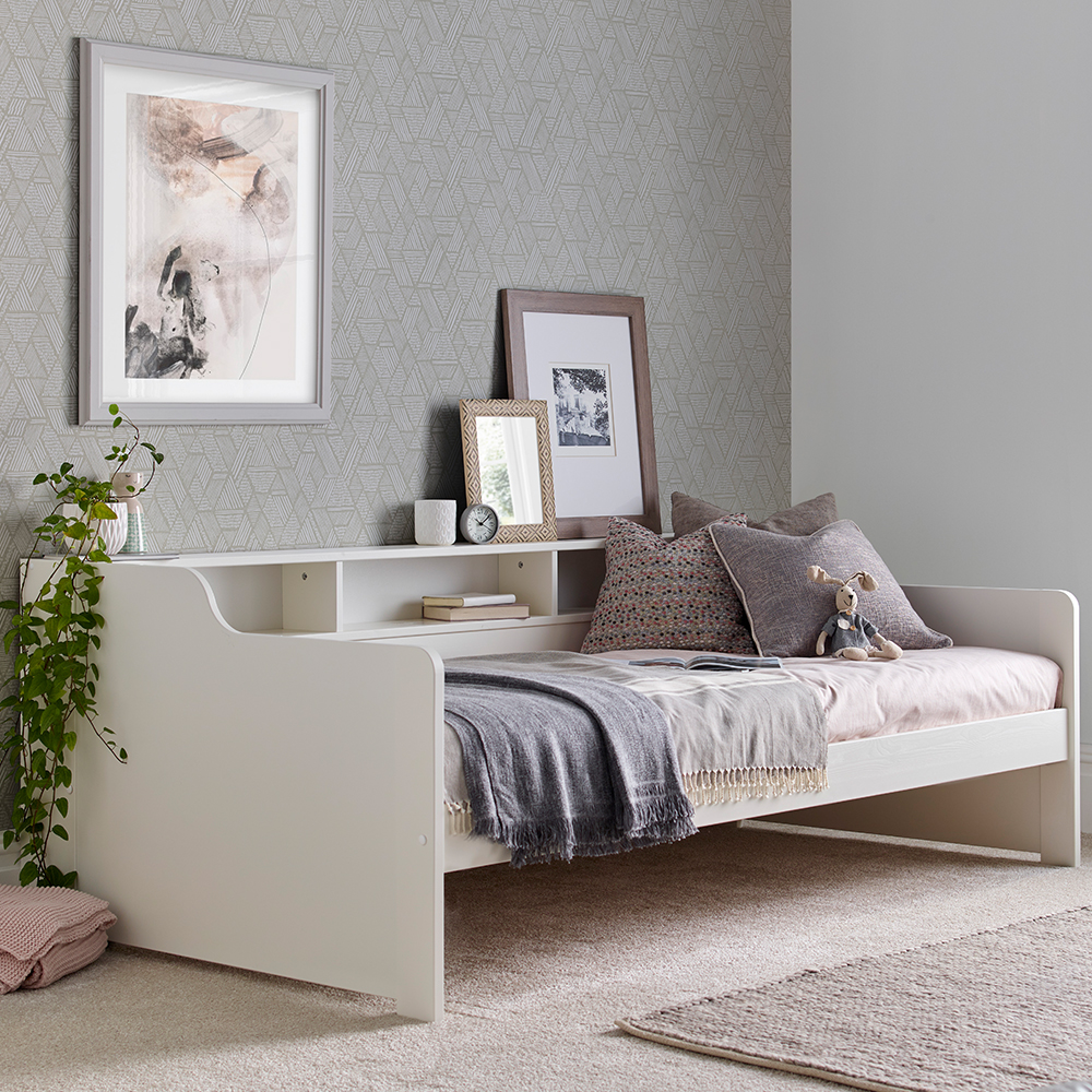 Tyson Wooden Guest Bed With Shelves In White