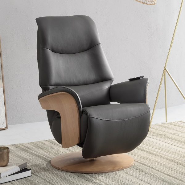 Ulster Faux Leather Electric Recliner Chair In Charcoal | Bed Sava
