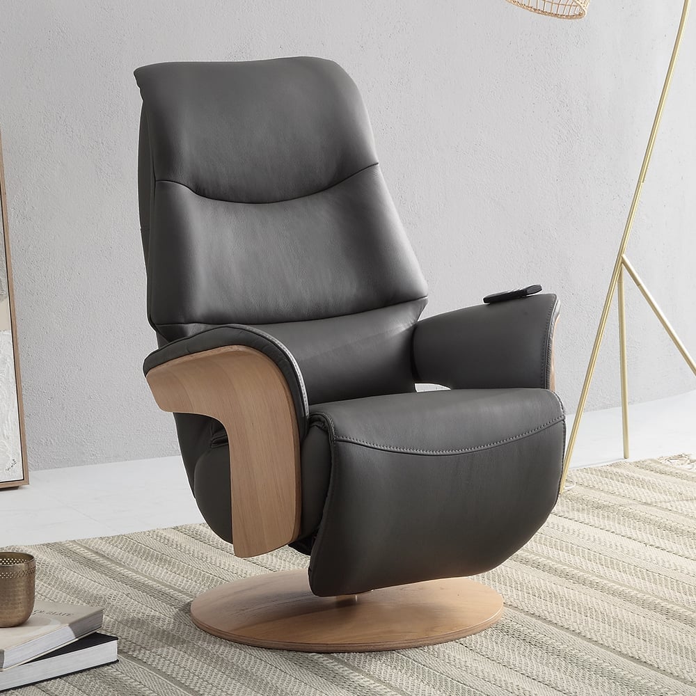 Ulster Faux Leather Electric Recliner Chair In Charcoal