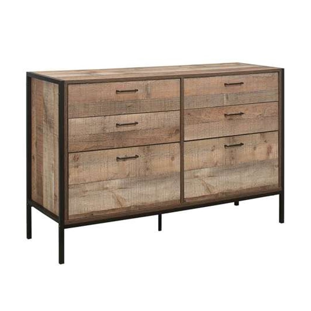 Urbana Wide Wooden Chest Of 6 Drawers In Rustic