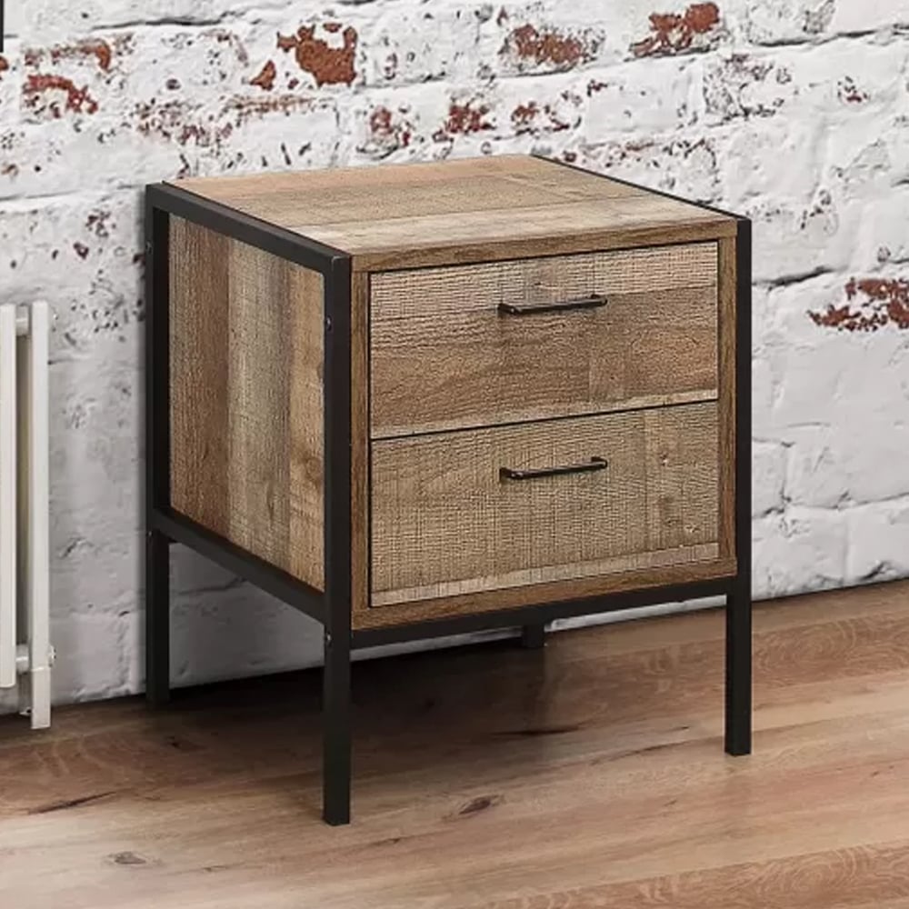 Urbana Wooden Bedside Cabinet With 2 Drawers In Rustic