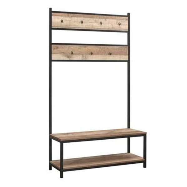 Urbana Wooden Coat Rack With Seating Bench In Rustic | Bed Sava