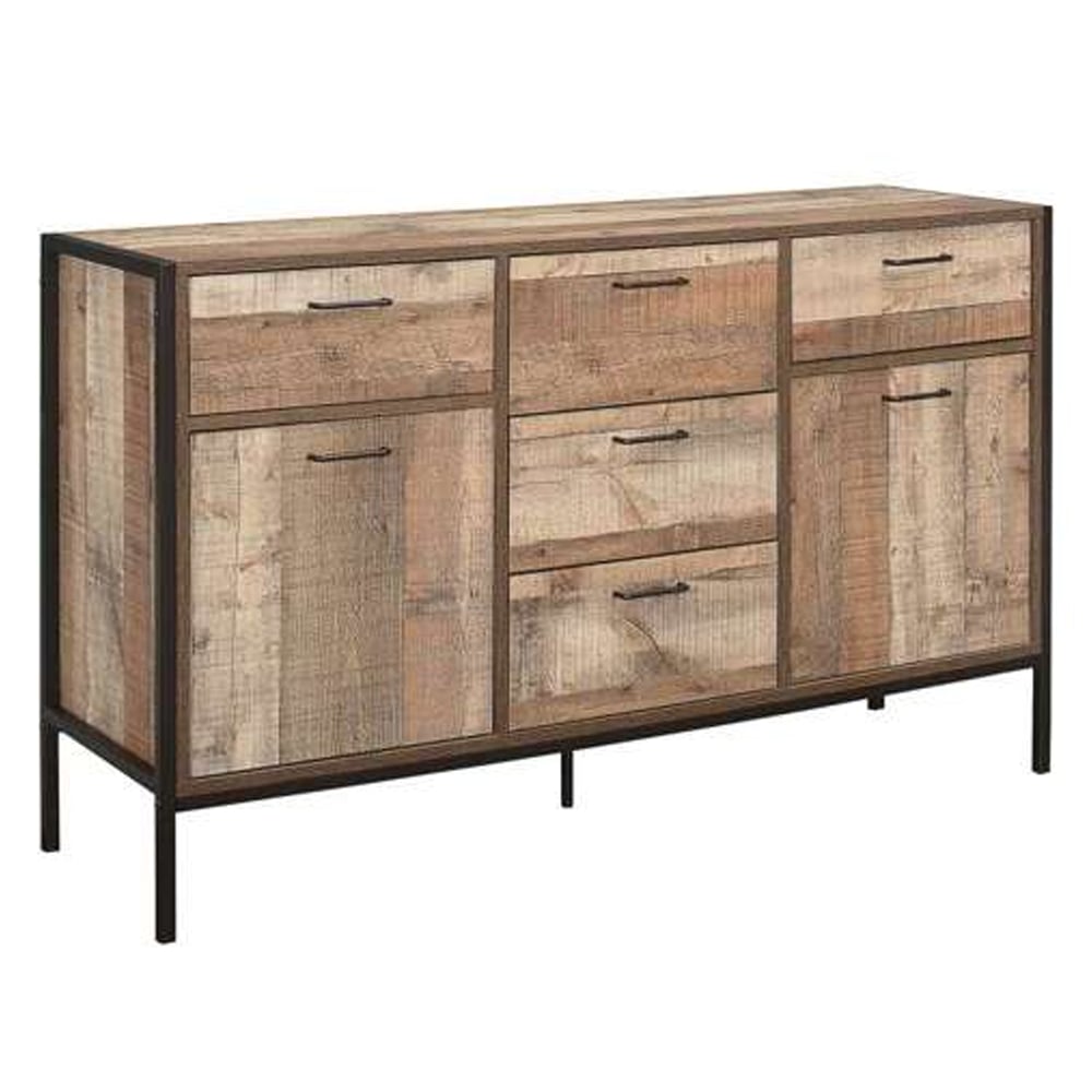 Urbana Wooden Sideboard With 2 Doors 5 Drawers In Rustic