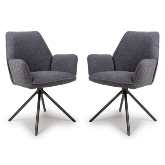 Utica Grey Boucle Carver Snuggly Fabric Dining Chairs In Pair