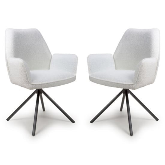 Utica Ivory Boucle Carver Snuggly Fabric Dining Chairs In Pair