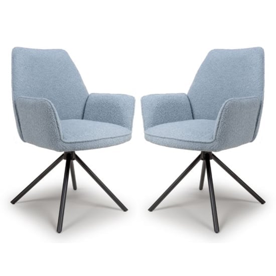 Utica Light Blue Boucle Carver Fabric Dining Chairs In Pair