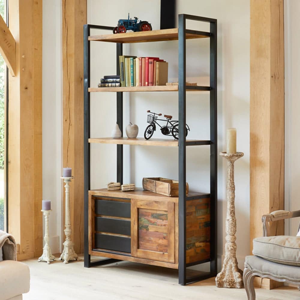 Utica Wooden Bookcase With 1 Sliding Door In Satin Lacquer