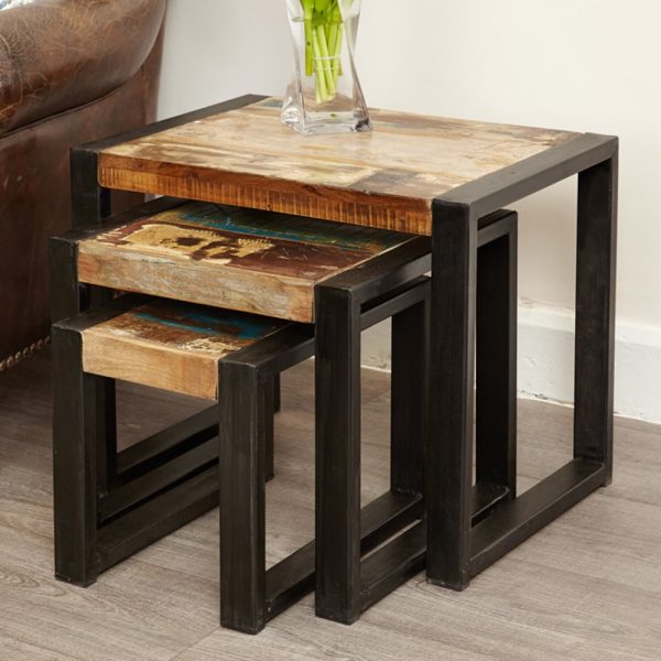 Utica Wooden Nest Of 3 Tables In Satin Lacquer | Bed Sava