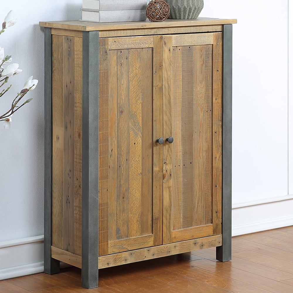 Utica Wooden Shoe Storage Cabinet With 2 Doors In Satin Lacquer