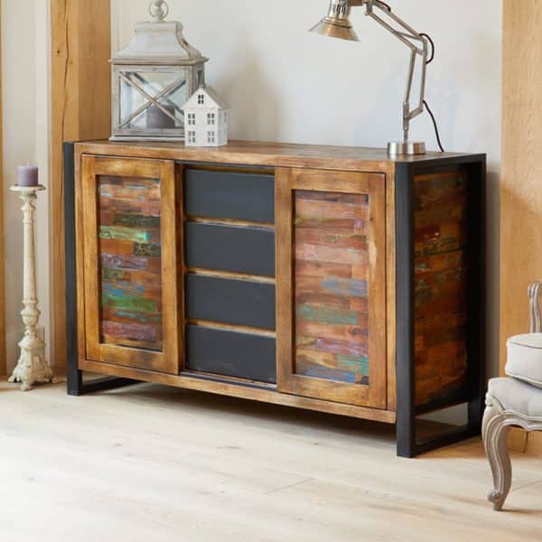Utica Wooden Sideboard With 2 Doors 4 Drawers In Satin Lacquer | Bed Sava