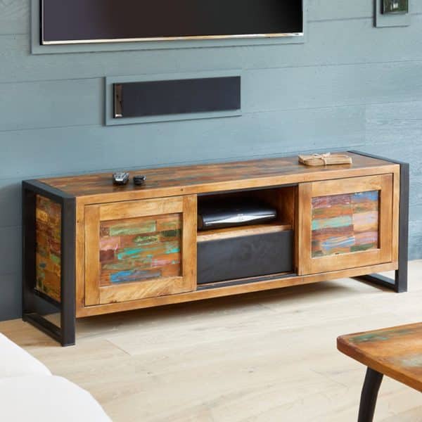 Utica Wooden TV Stand With 2 Sliding Doors In Satin Lacquer | Bed Sava