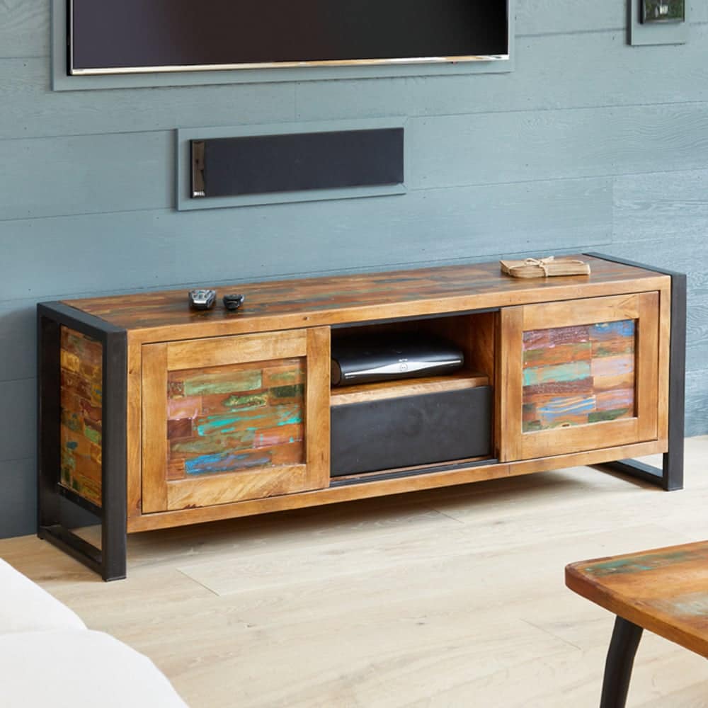 Utica Wooden TV Stand With 2 Sliding Doors In Satin Lacquer