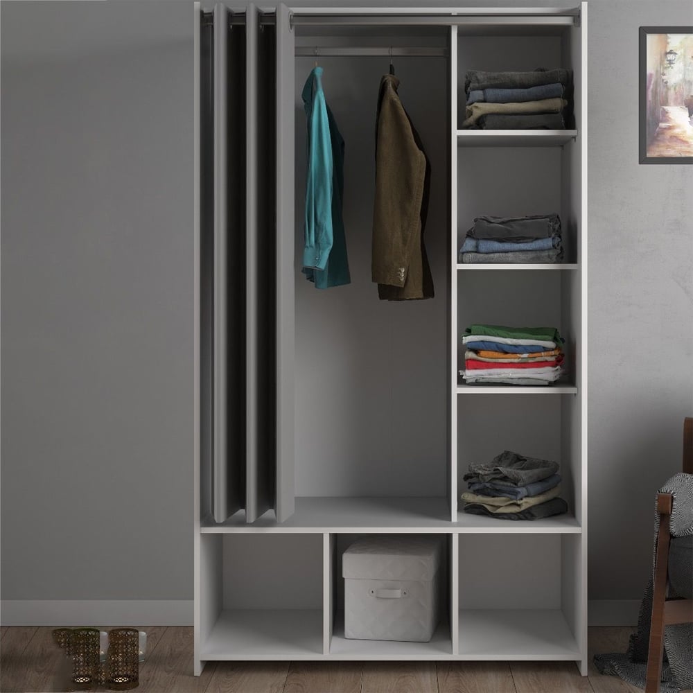 Uxbridge Wooden Open Wardrobe With 7 Shelves In White