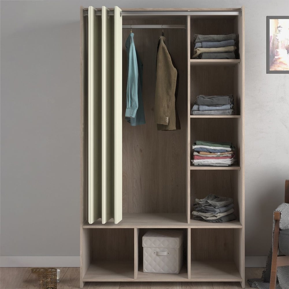 Uxbridge Wooden Open Wardrobe With 7 Shelves In Jackson Hickory Oak