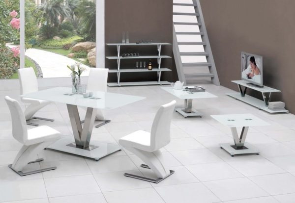 V White Glass Dining Table Only | Bed Sava