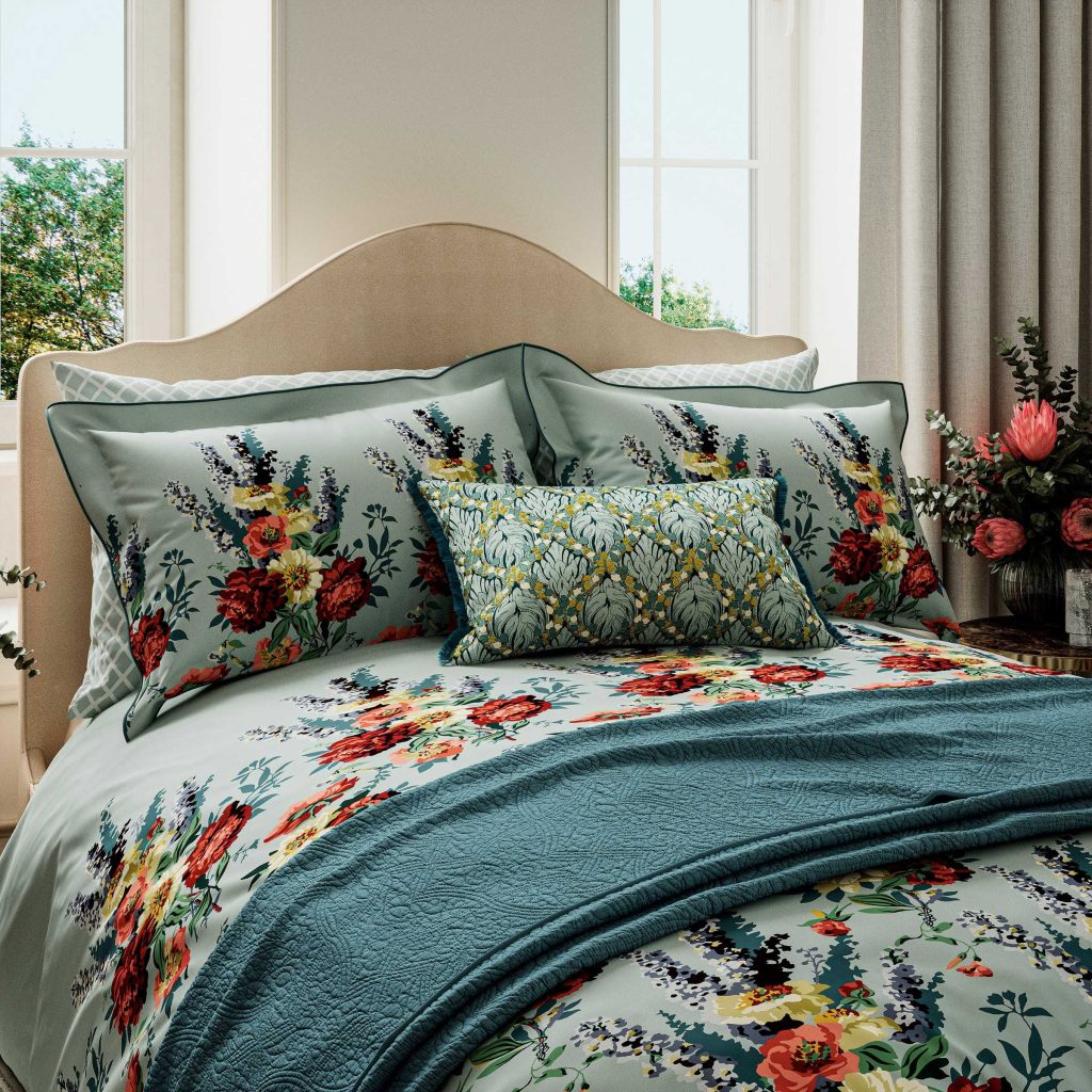 V&A Botanical Harmony Kingsize Duvet Cover Set, Teal/Claret