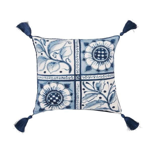 William Morris | VA Scrolling Carnation Cushion 45cm x 45cm Indigo  Ivory | Bed Sava