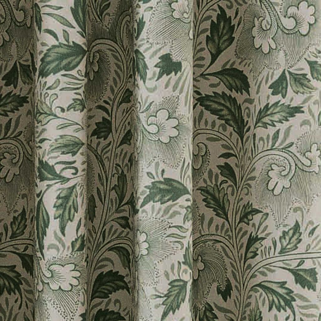 V&A Ornamental Bloom Lined Curtains 90" x 54", Green