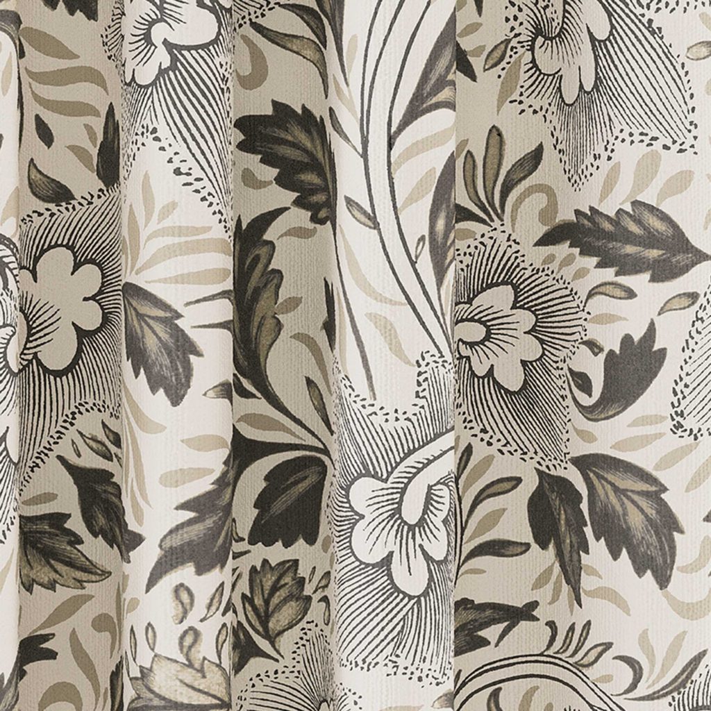 V&A Ornamental Bloom Lined Curtains 90" x 72", Linen & Grey