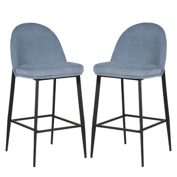 Vacaville Blue Velvet Fabric Bar Stools In Pair | Bed Sava