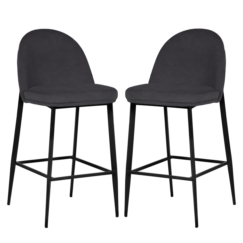 Vacaville Dark Grey Velvet Fabric Bar Stools In Pair