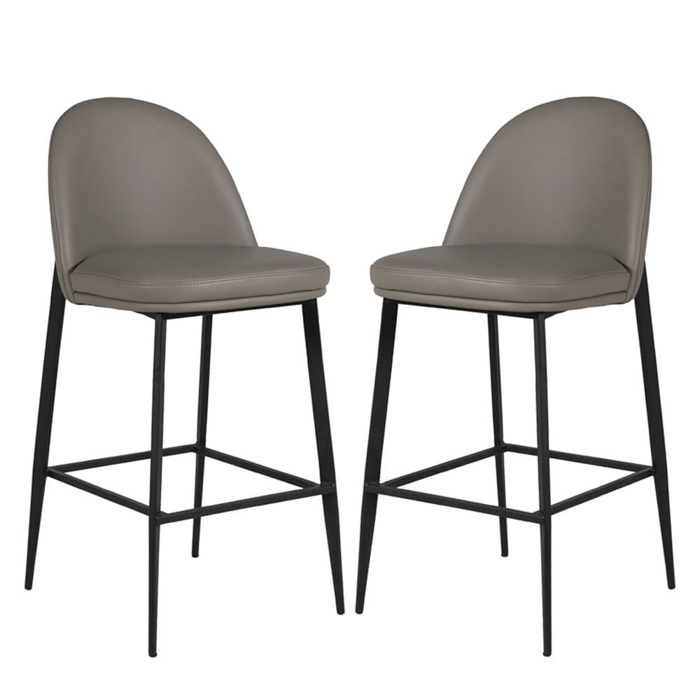 Vacaville Grey Faux Leather Bar Stools In Pair