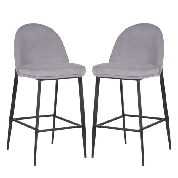 Vacaville Light Grey Velvet Fabric Bar Stools In Pair | Bed Sava