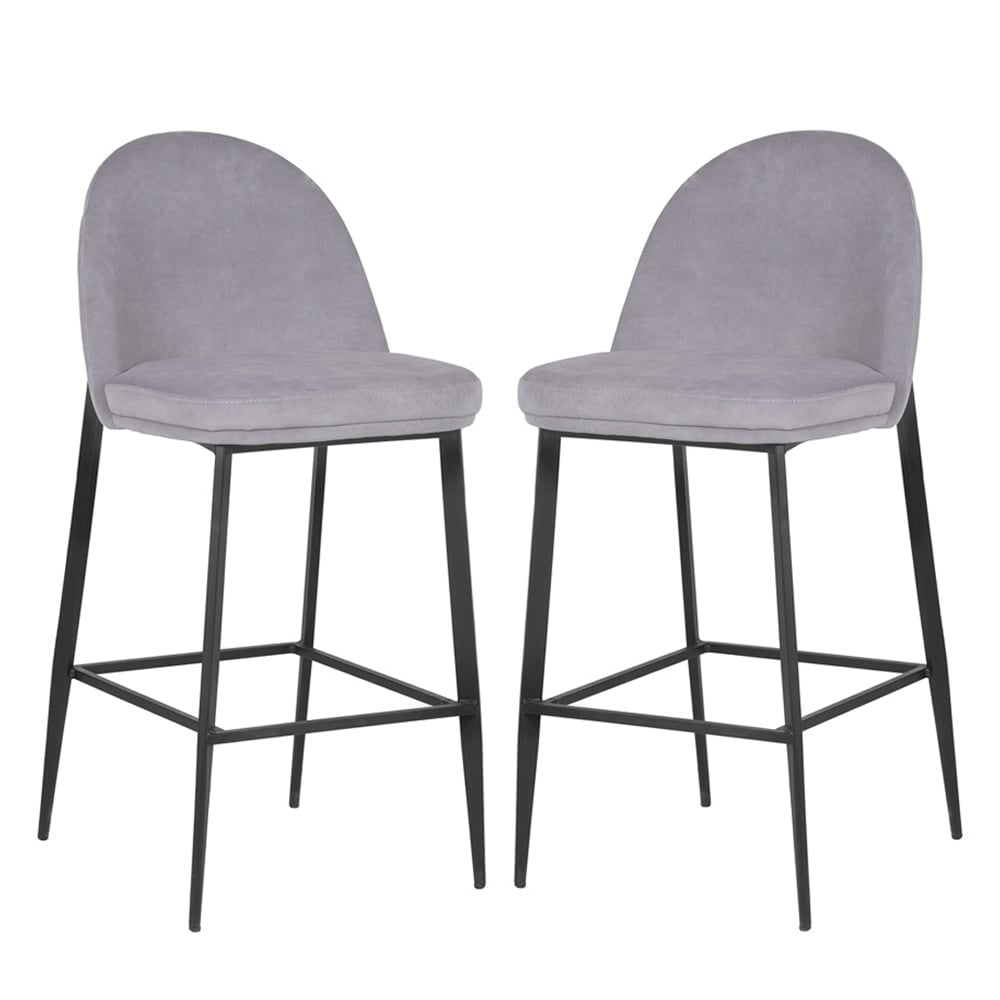 Vacaville Light Grey Velvet Fabric Bar Stools In Pair