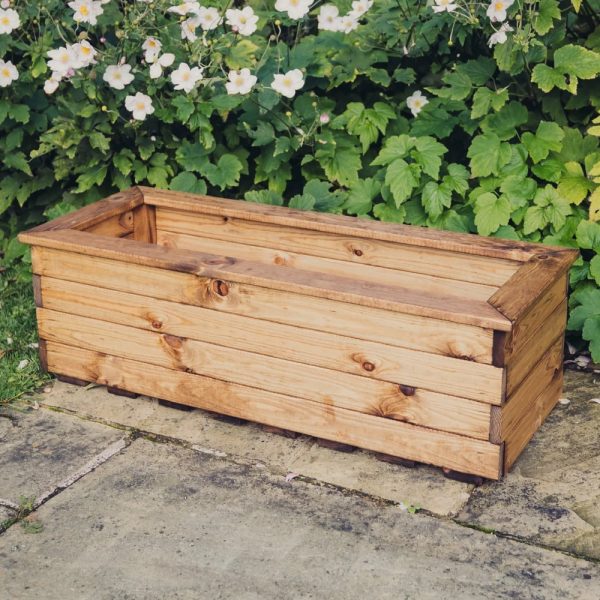 Vail Medium Wooden Garden Trough Planter In Natural | Bed Sava