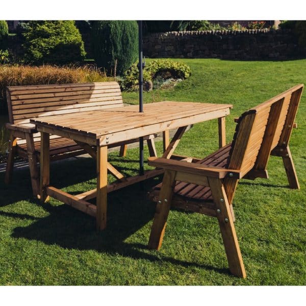 Vail Wooden Garden 4 Seater Dining Table Set In Natural | Bed Sava
