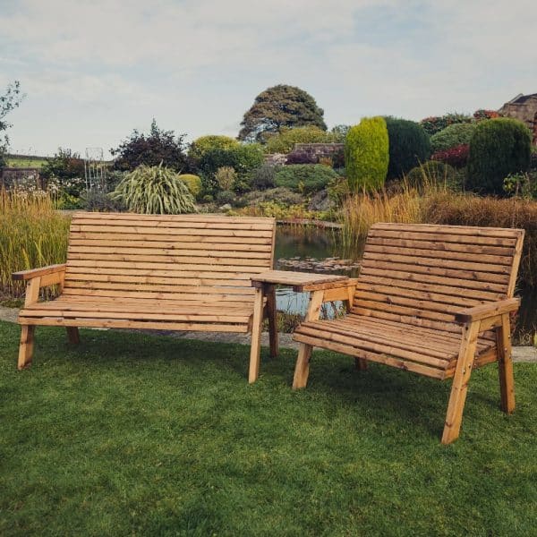 Vail Wooden Garden Angled 5 Seater Bench Set In Natural | Bed Sava