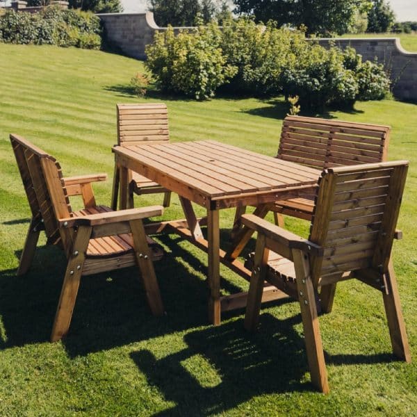 Vail Wooden Garden Dining Set With 2 Chairs 2 Bench In Natural | Bed Sava