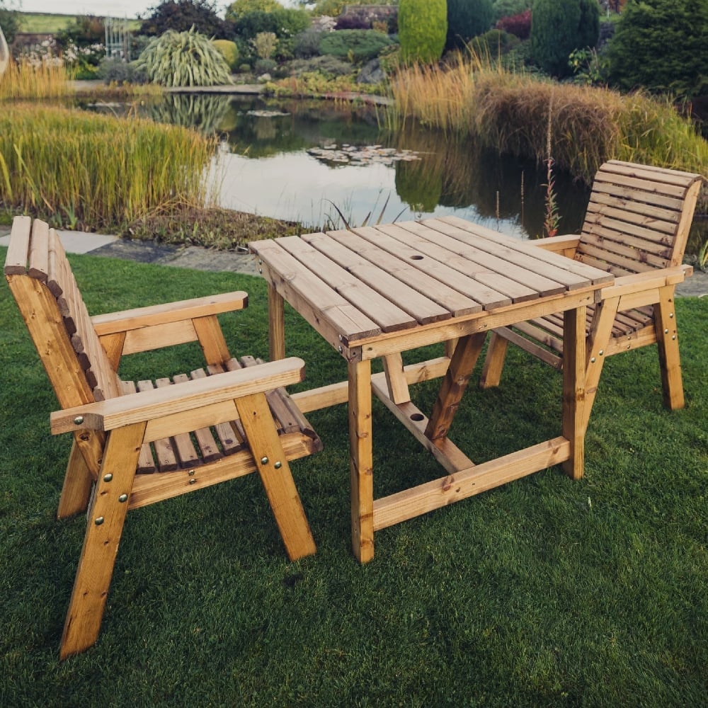 Vail Wooden Garden Dining Table With 2 Chairs In Natural