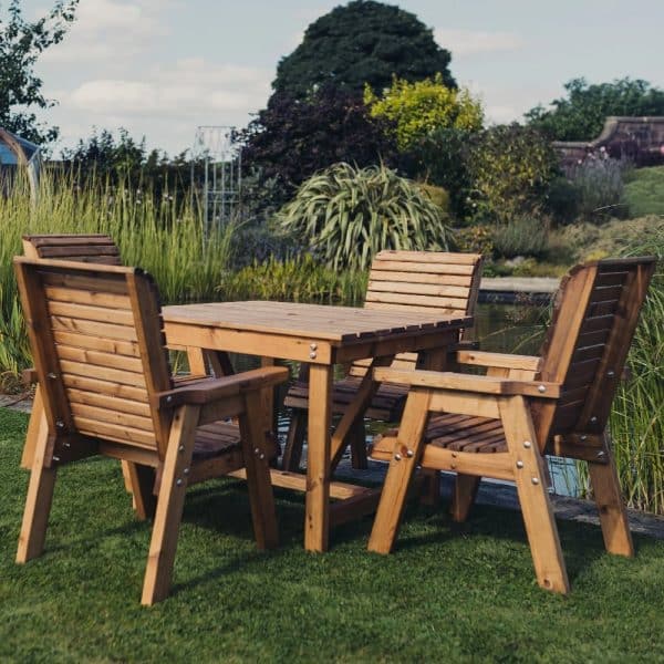 Vail Wooden Garden Square Dining Set With 4 Chairs In Natural | Bed Sava