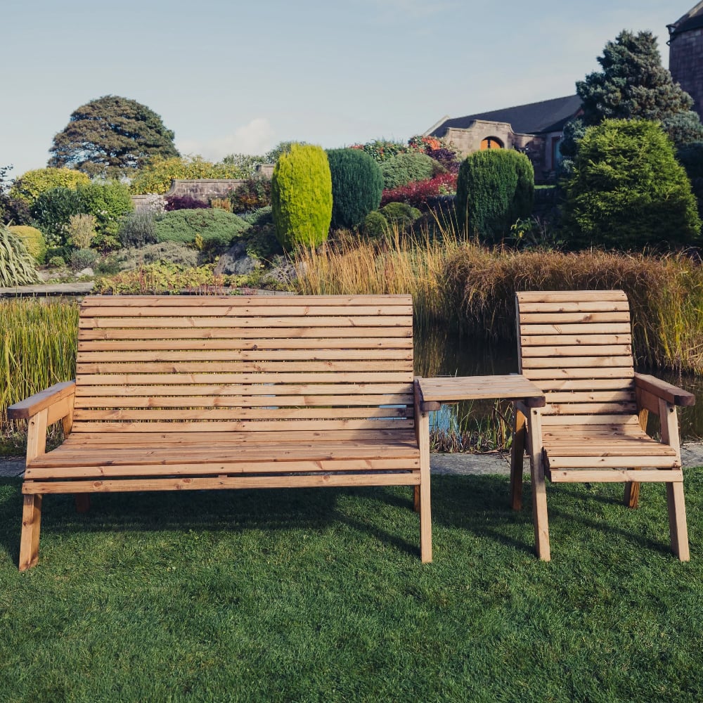 Vail Wooden Garden Straight 3 Seater Bench Set In Natural