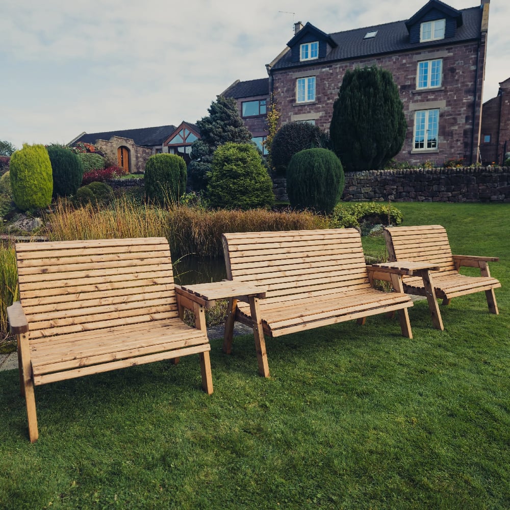 Vail Wooden Garden Straight 7 Seater Bench Set In Natural