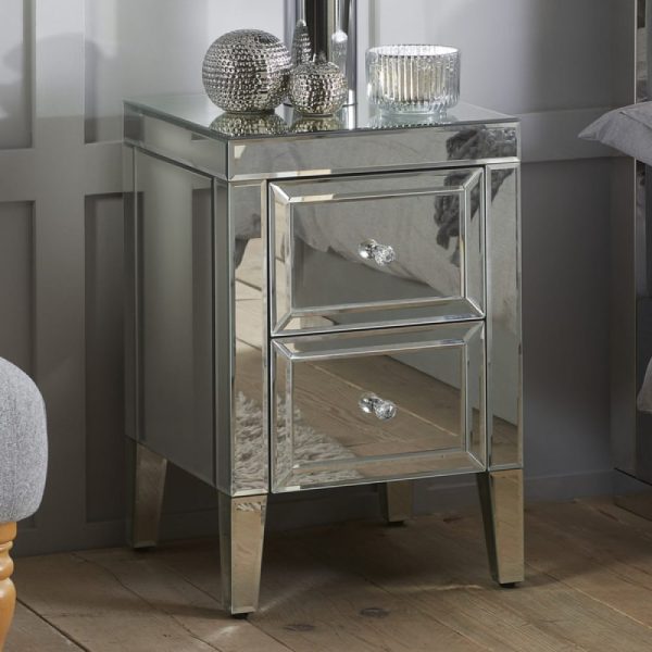 Valence Mirrored Bedside Cabinet With 2 Drawers In Silver | Bed Sava