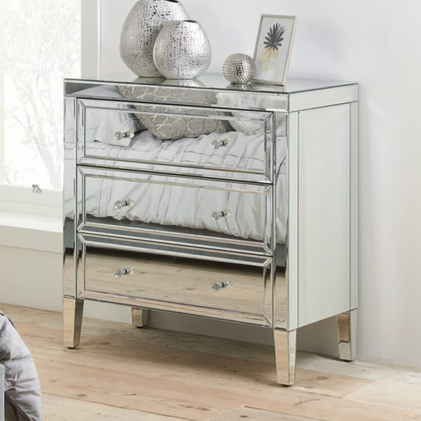 Valence Mirrored Chest Of 3 Drawers In Silver | Bed Sava