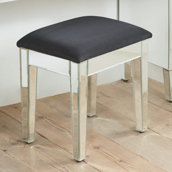 Valence Mirrored Stool With Fabric Seat In Silver | Bed Sava