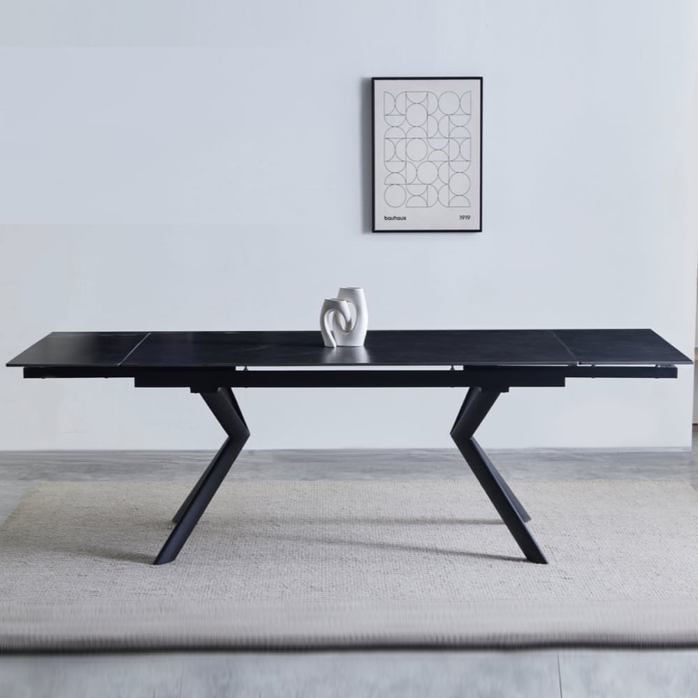 Valencia Sintered Stone Extending Dining Table In Dark Grey