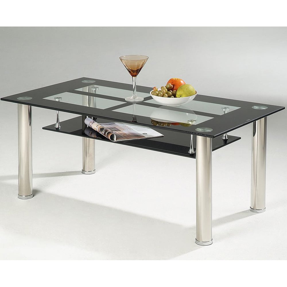 Vallejo Black Glass Rectangular Coffee Table With Chrome Legs