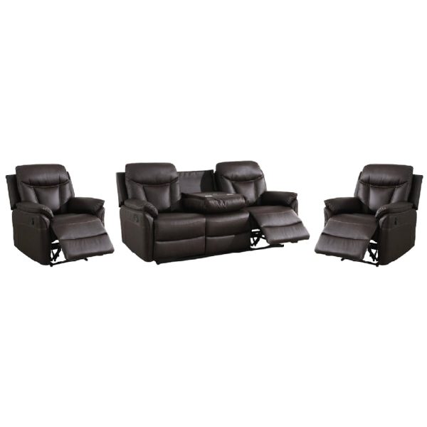Vallejo Fabric Recliner 3+1+1 Seater Sofa Set In Dark Brown | Bed Sava