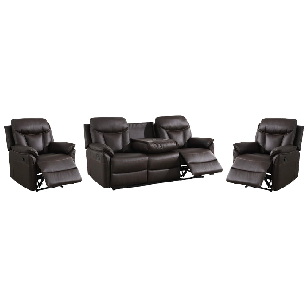 Vallejo Fabric Recliner 3+1+1 Seater Sofa Set In Dark Brown