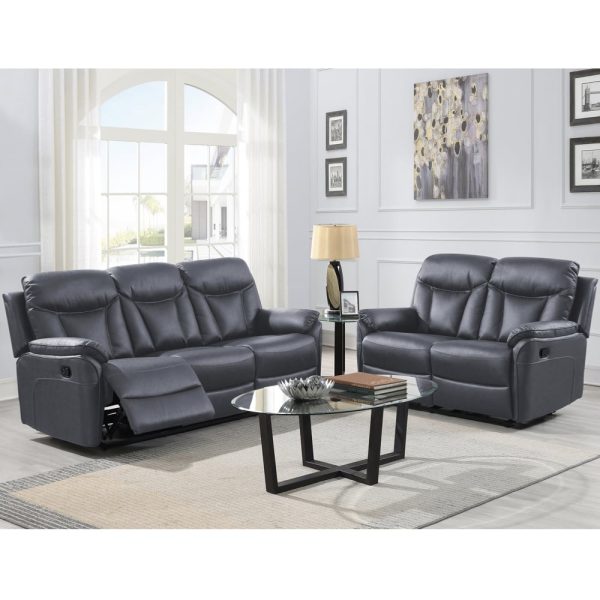 Vallejo Fabric Recliner 3+2 Seater Sofa Set In Dark Grey | Bed Sava