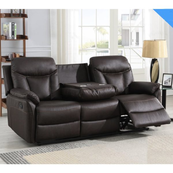 Vallejo Fabric Recliner 3 Seater Sofa In Dark Brown | Bed Sava