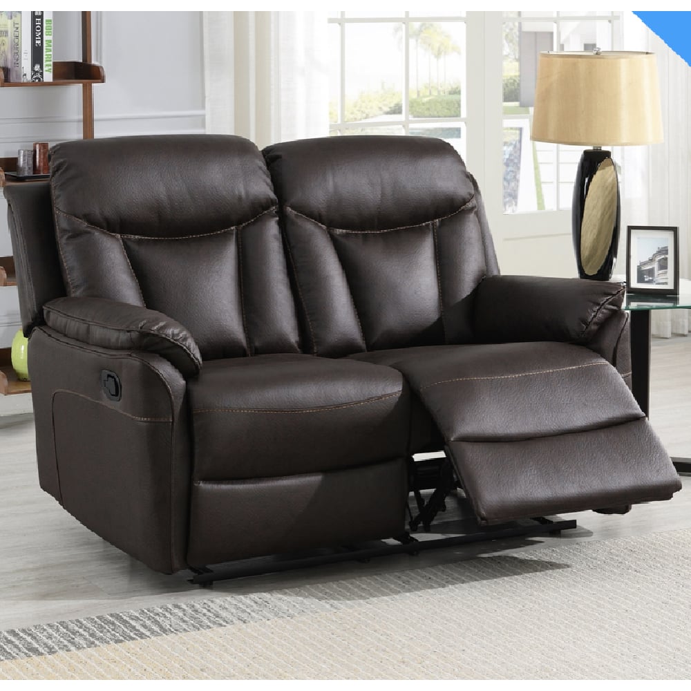 Vallejo Fabric Recliner 2 Seater Sofa In Dark Brown