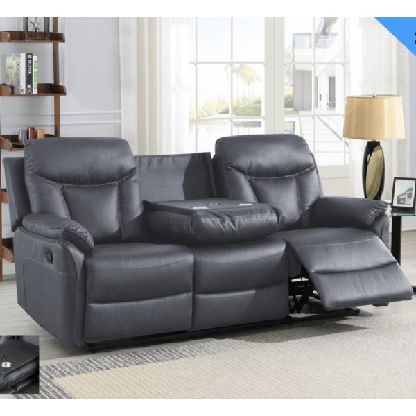 Vallejo Fabric Recliner 3 Seater Sofa In Dark Grey | Bed Sava
