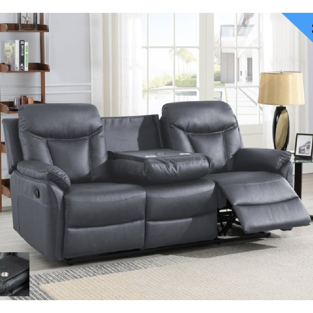 Vallejo Fabric Recliner 3 Seater Sofa In Dark Grey